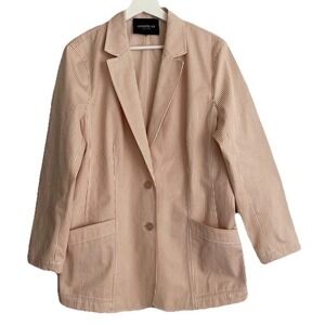 LAFAYETTE 148 Coral‎ Ivory Striped Boston Blazer Women's Light Stretch Luxury L